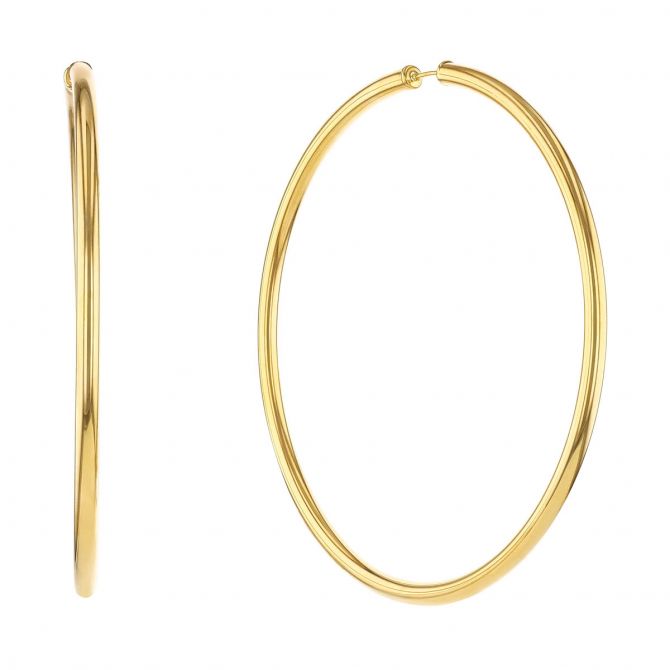 Yellow Gold Endless Hoop Earrings, 3 x 70 mm